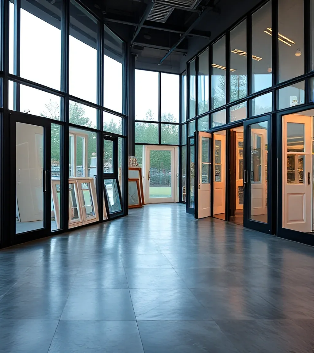 The Milan showroom with steel-framed glass partitions